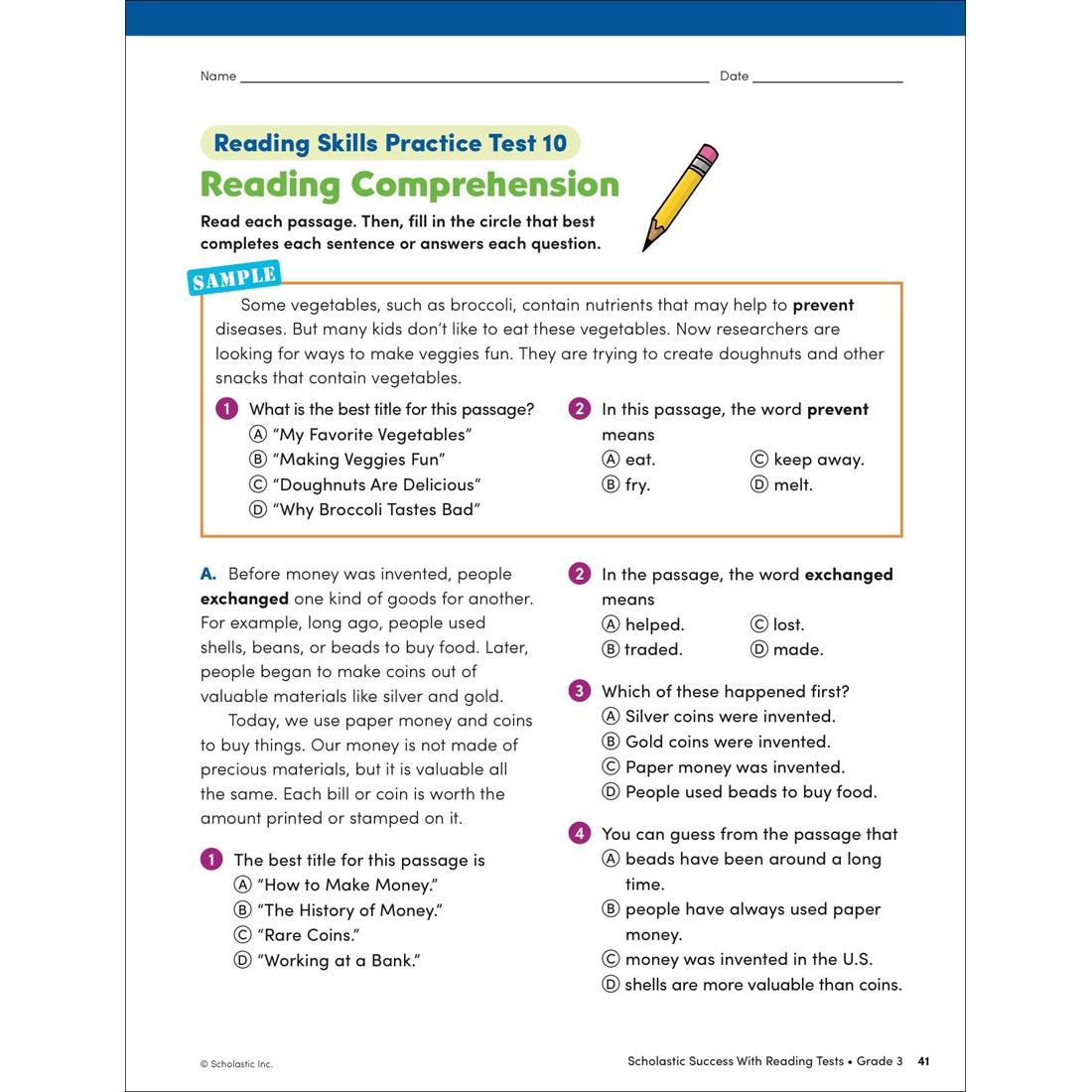 page 41 from Scholastic Success With Reading Tests Workbook Grade 3