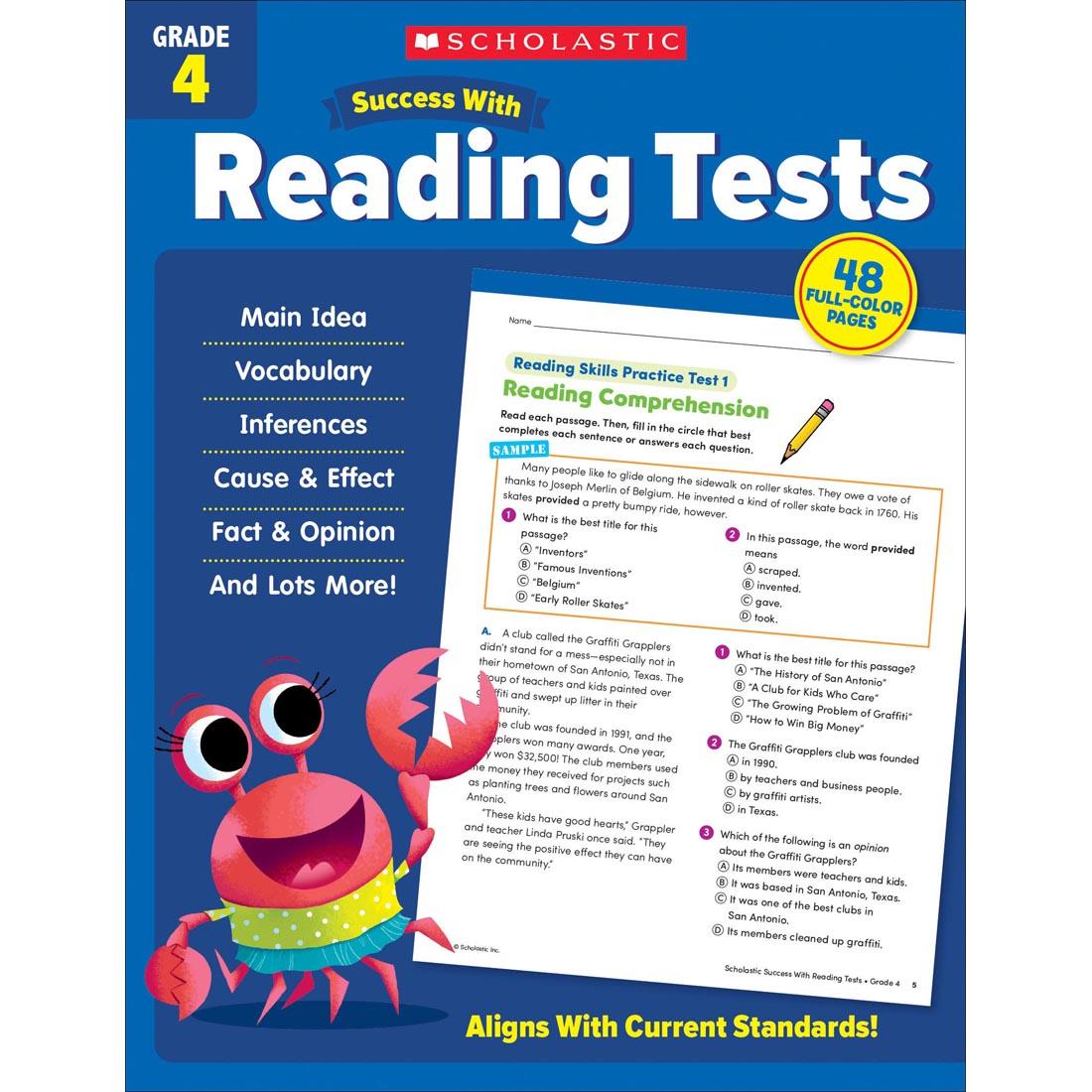 front cover of Scholastic Success With Reading Tests Workbook Grade 4