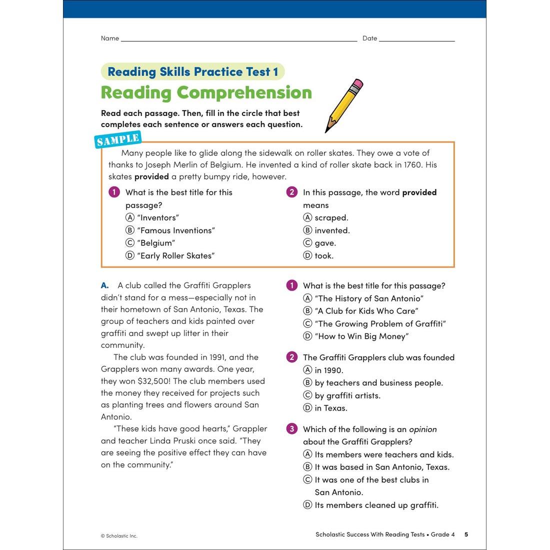 page 5 from Scholastic Success With Reading Tests Workbook Grade 4