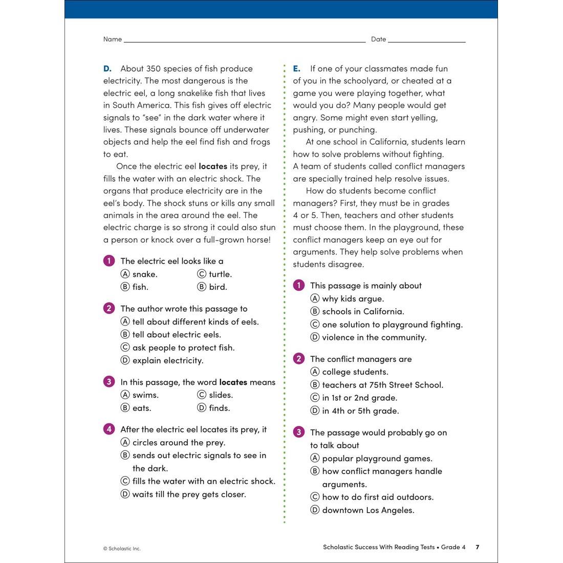 page 7 from Scholastic Success With Reading Tests Workbook Grade 4