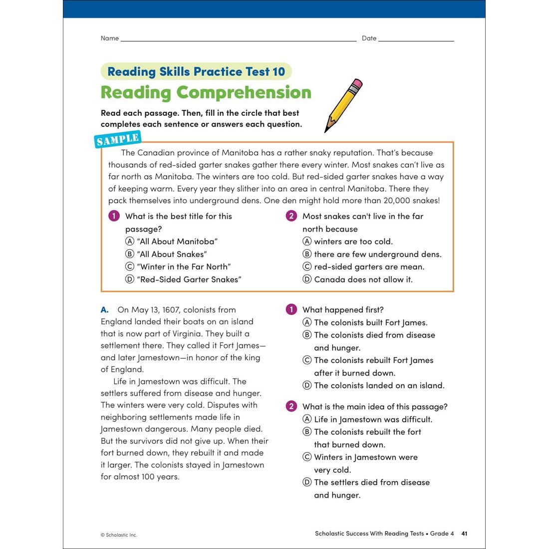 page 41 from Scholastic Success With Reading Tests Workbook Grade 4