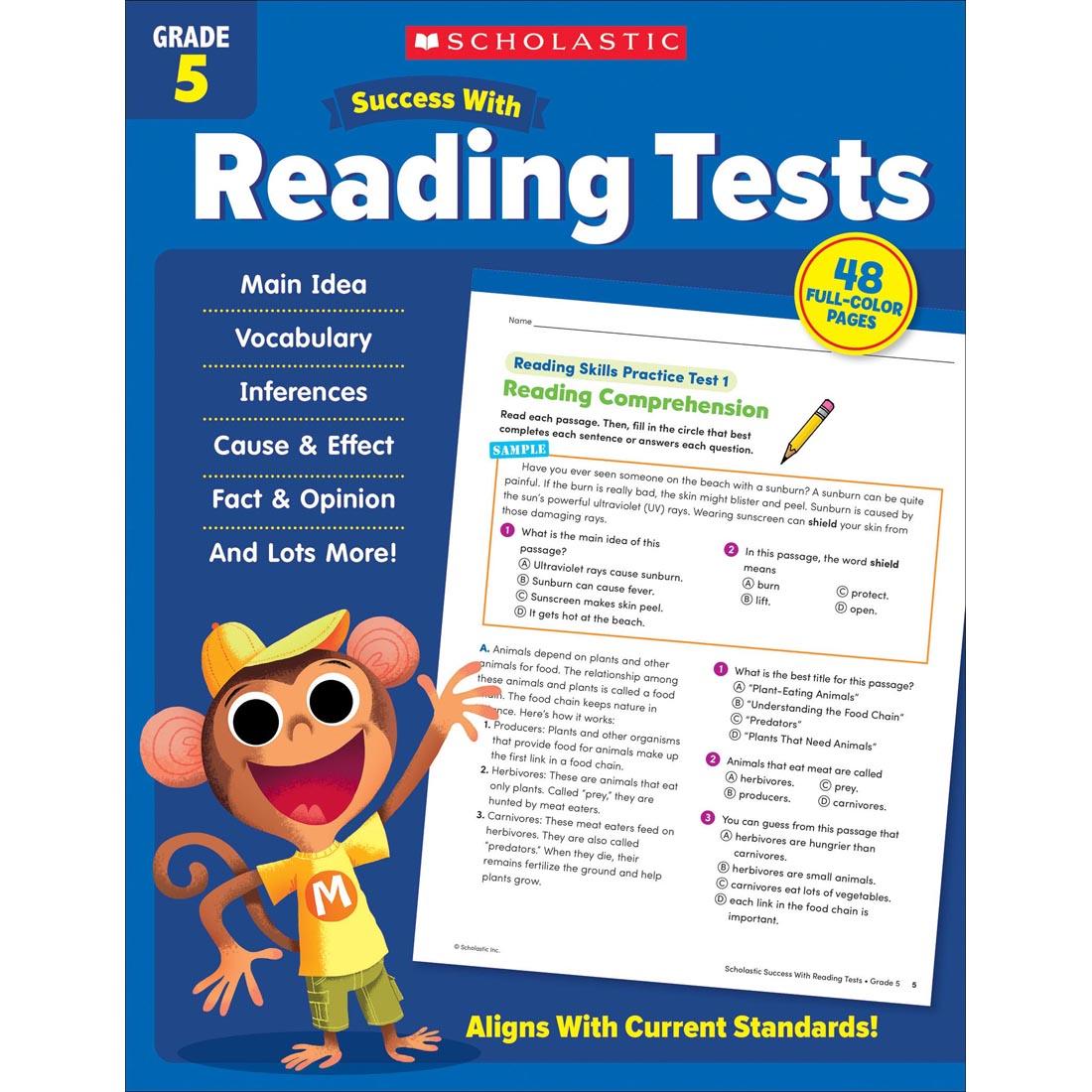 front cover of Scholastic Success With Reading Tests Workbook Grade 5