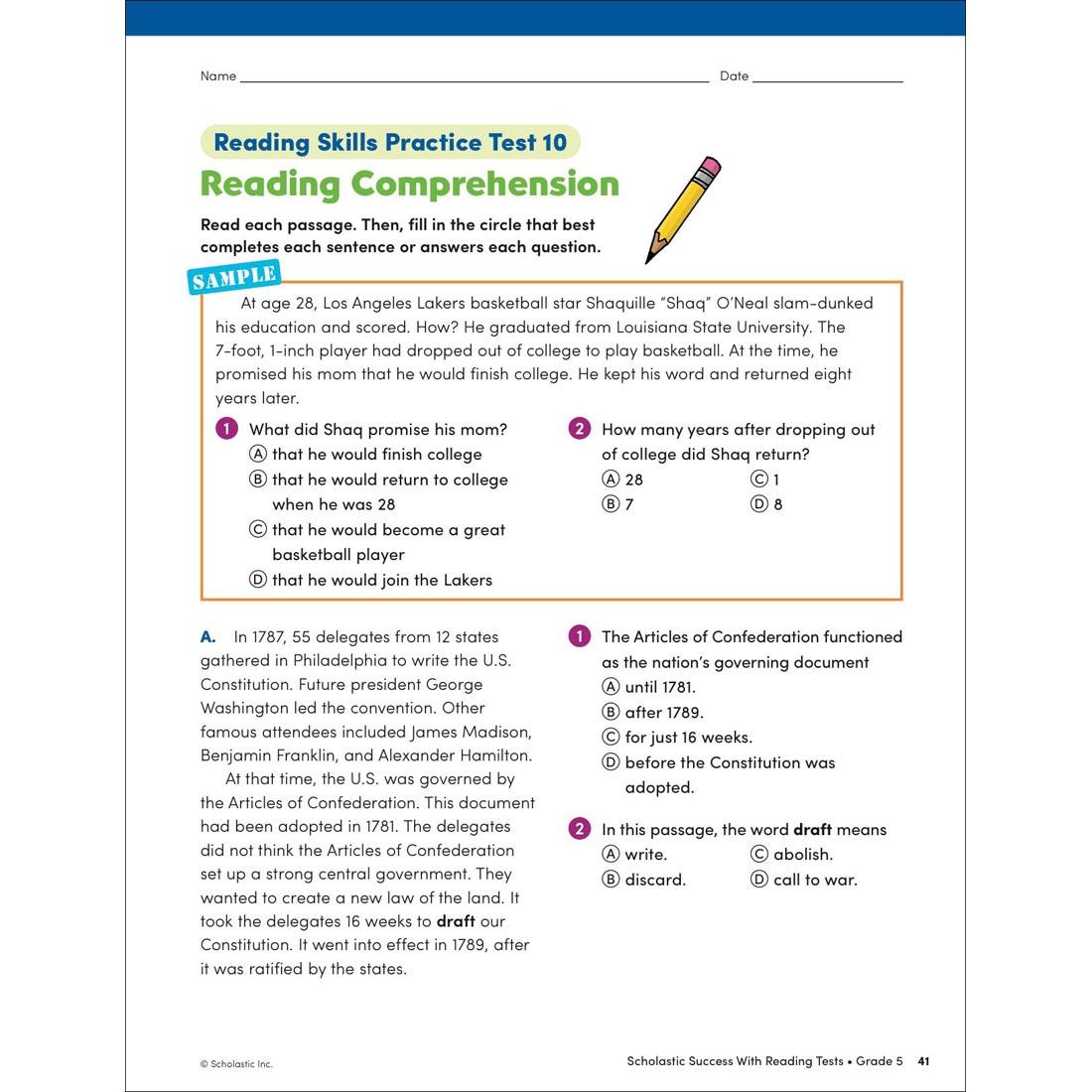 Scholastic success with reading tests workbook grade 5