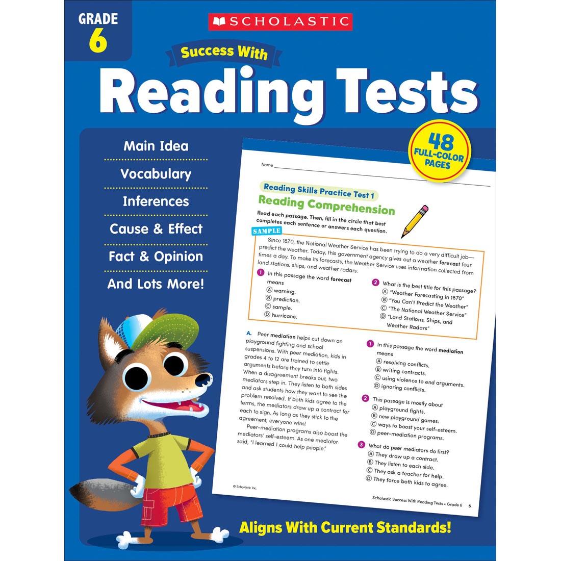 front cover of Scholastic Success With Reading Tests Workbook Grade 6