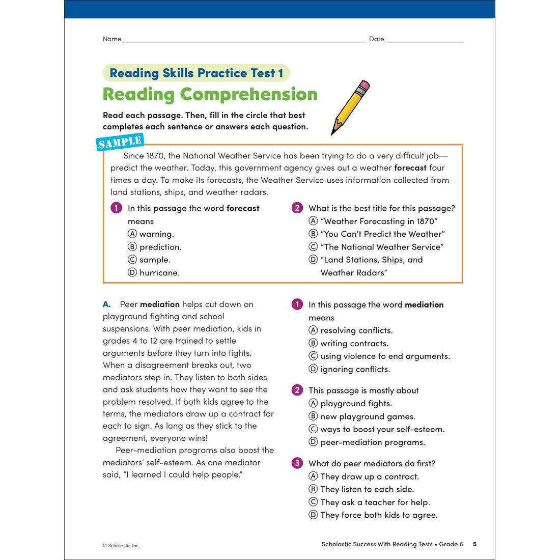 page 5 from Scholastic Success With Reading Tests Workbook Grade 6