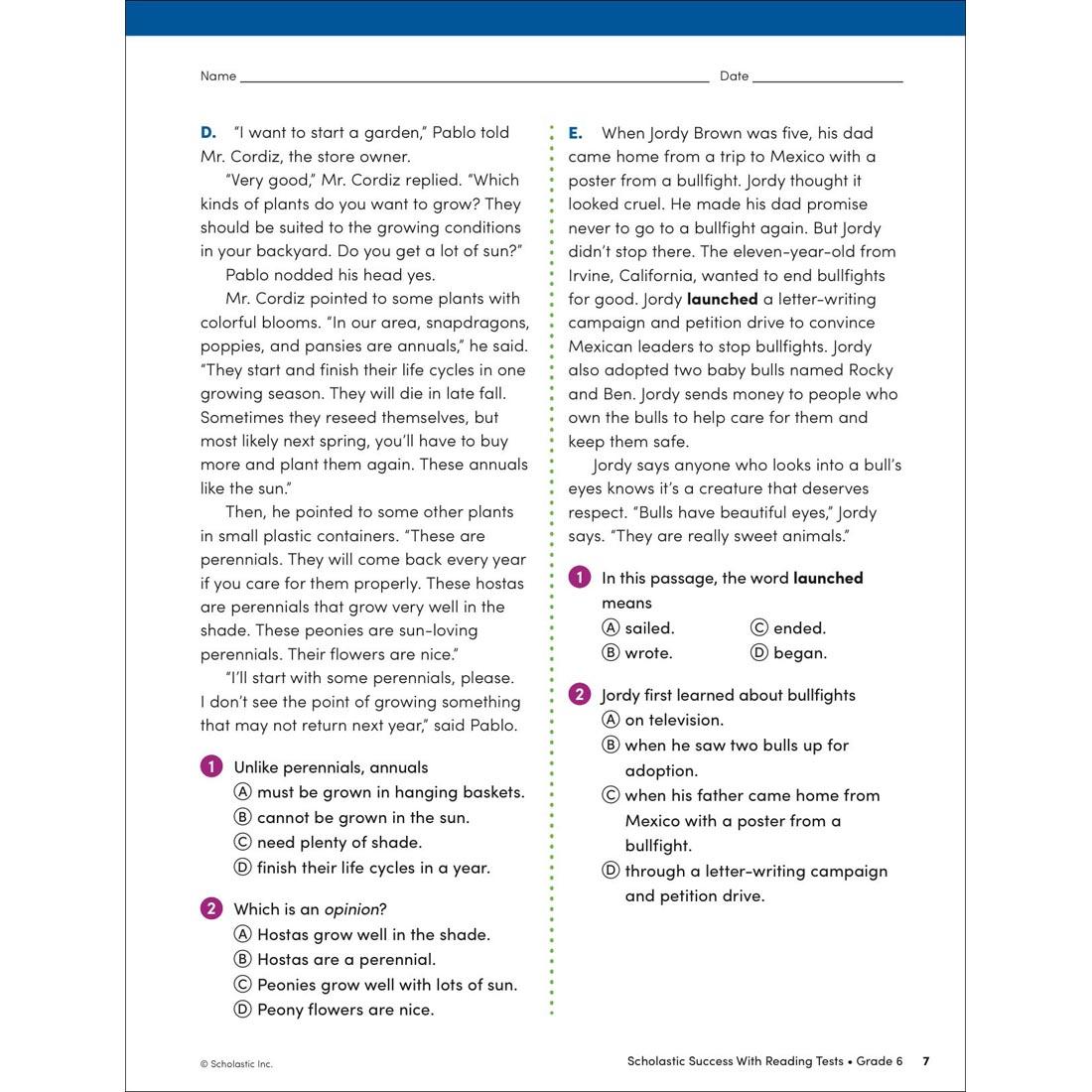 Scholastic Success With Reading Tests Workbook Grade 6