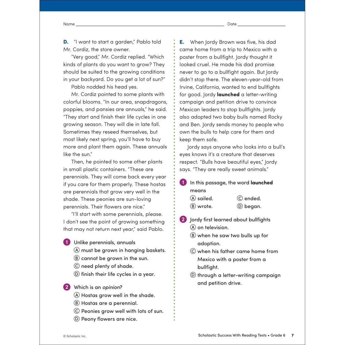 page 7 from Scholastic Success With Reading Tests Workbook Grade 6