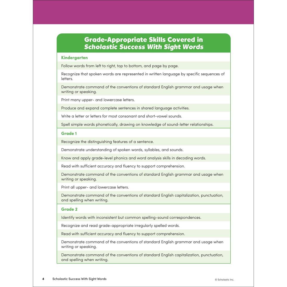 page 4 from Scholastic Success With Sight Words Workbook Grades K-2