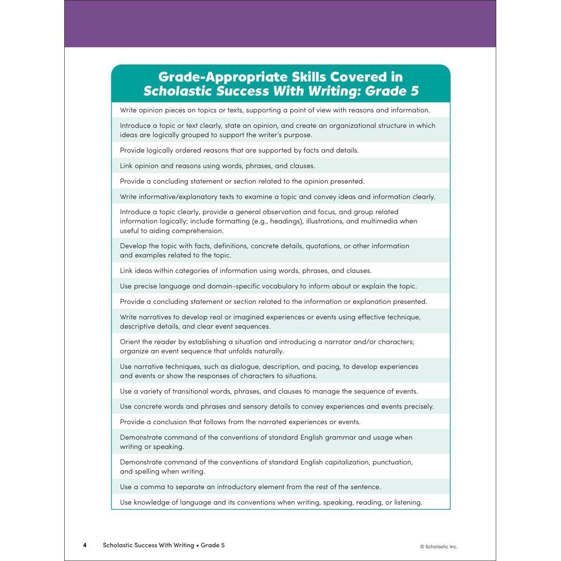 page 4 from Scholastic Success With Writing Workbook Grade 5