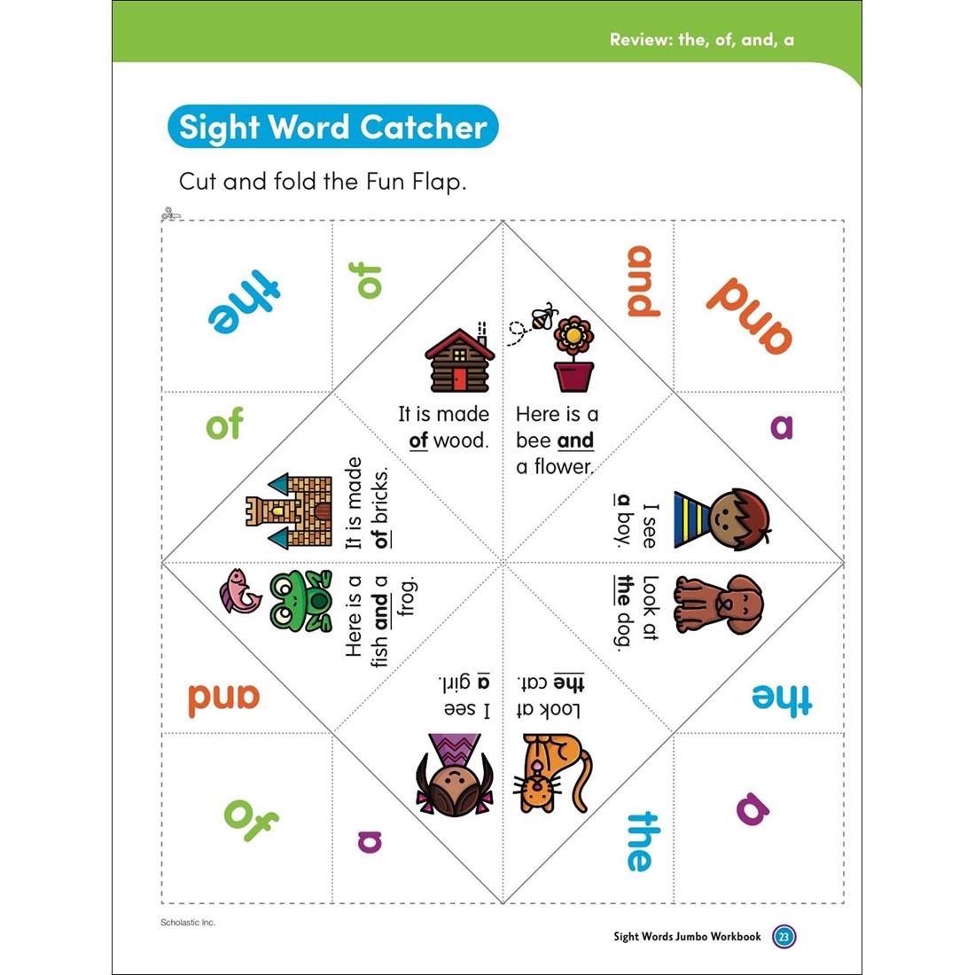 Review page for sight words: the, of, and, a - found in Sight Words Jumbo Workbook by Scholastic