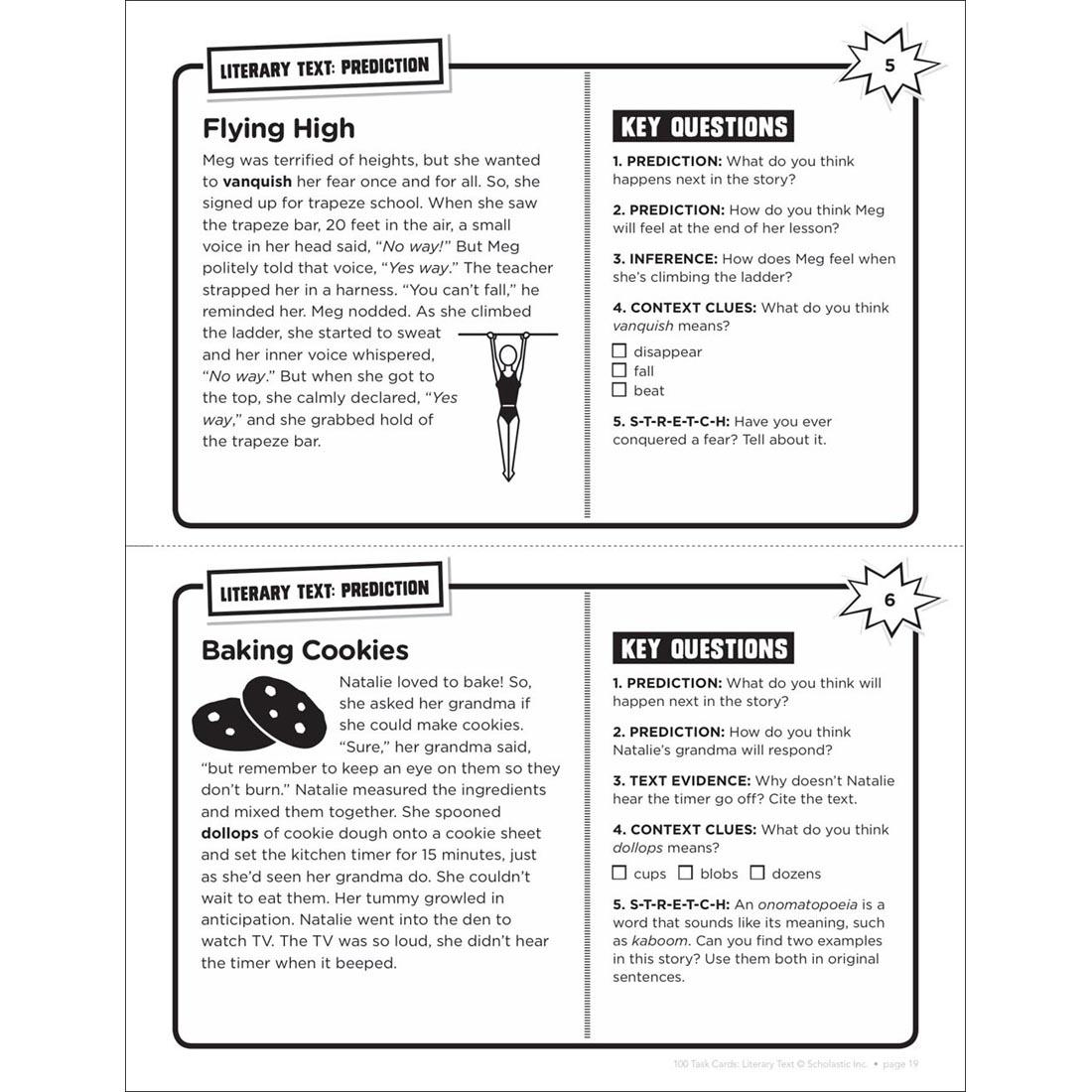 Example Prediction pages from Scholastic 100 Task Cards: Literary Text