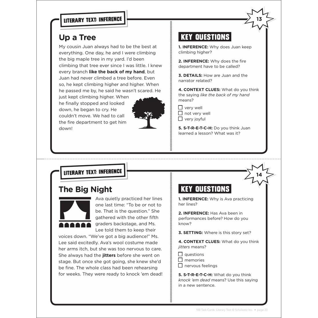 Example Inference pages from Scholastic 100 Task Cards: Literary Text