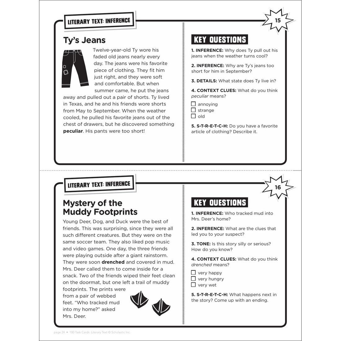 Example Inference pages from Scholastic 100 Task Cards: Literary Text