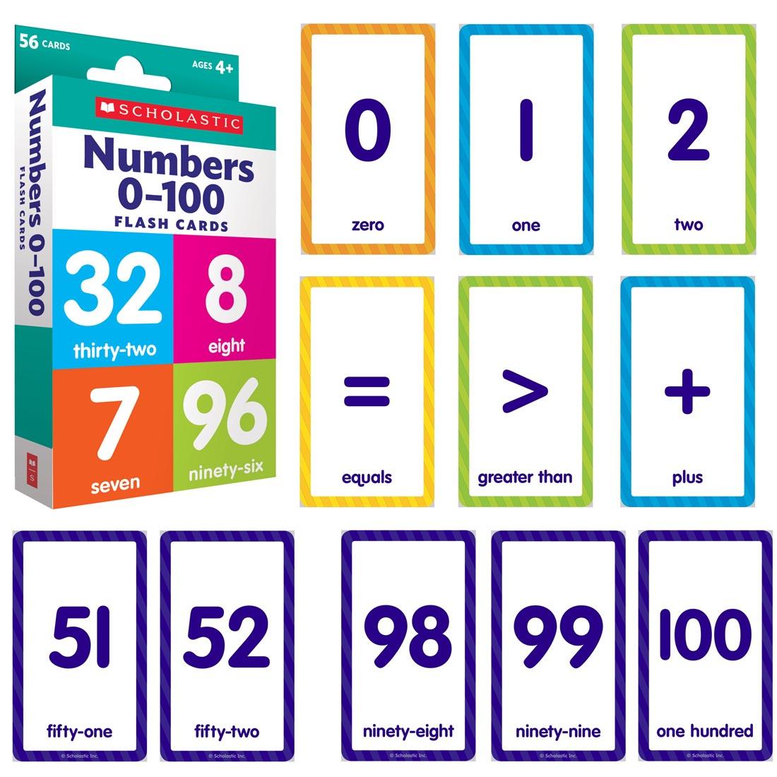 Box of Numbers 0 - 100 Flash Cards by Scholastic plus 11 sample cards