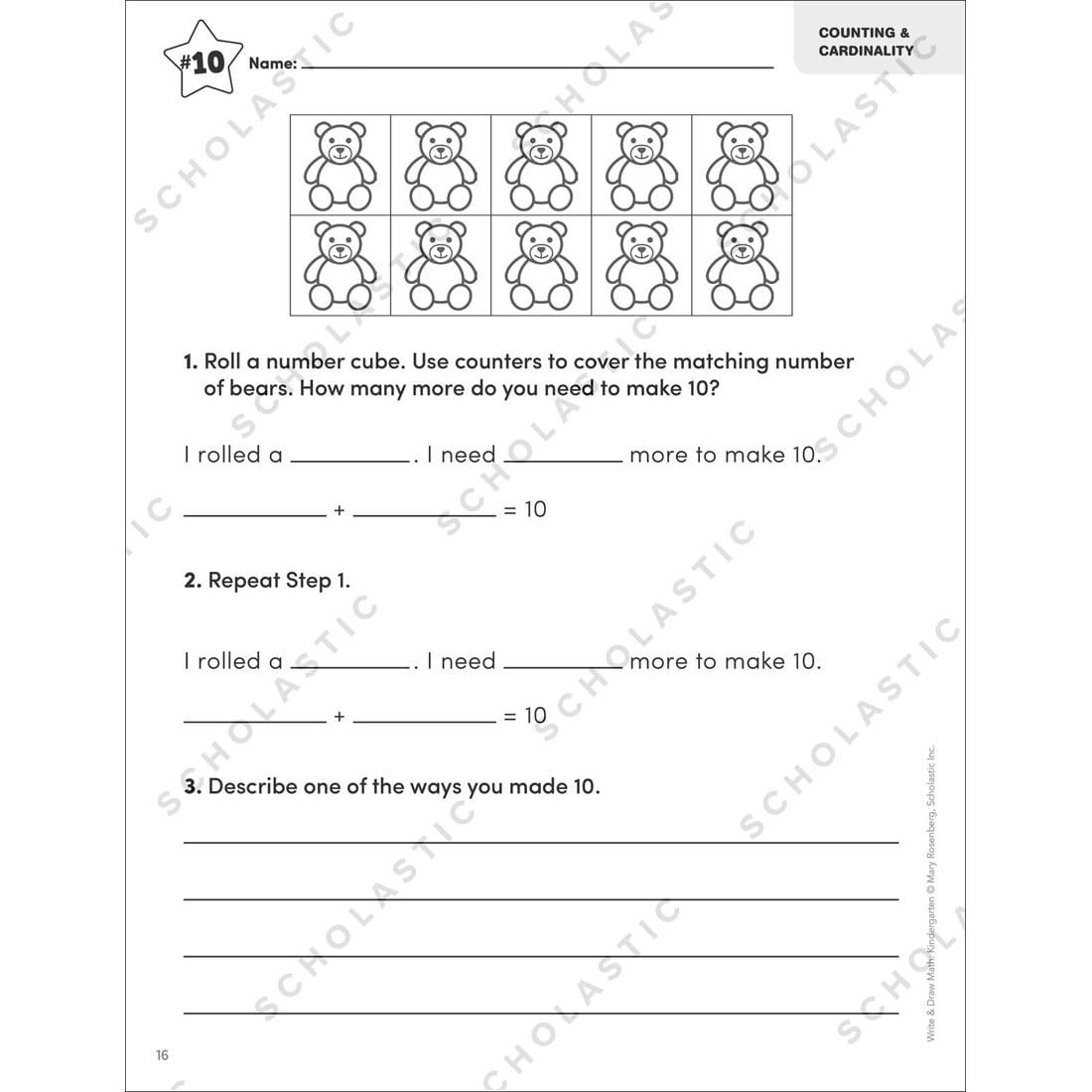 sample page from Write & Draw Math Kindergarten