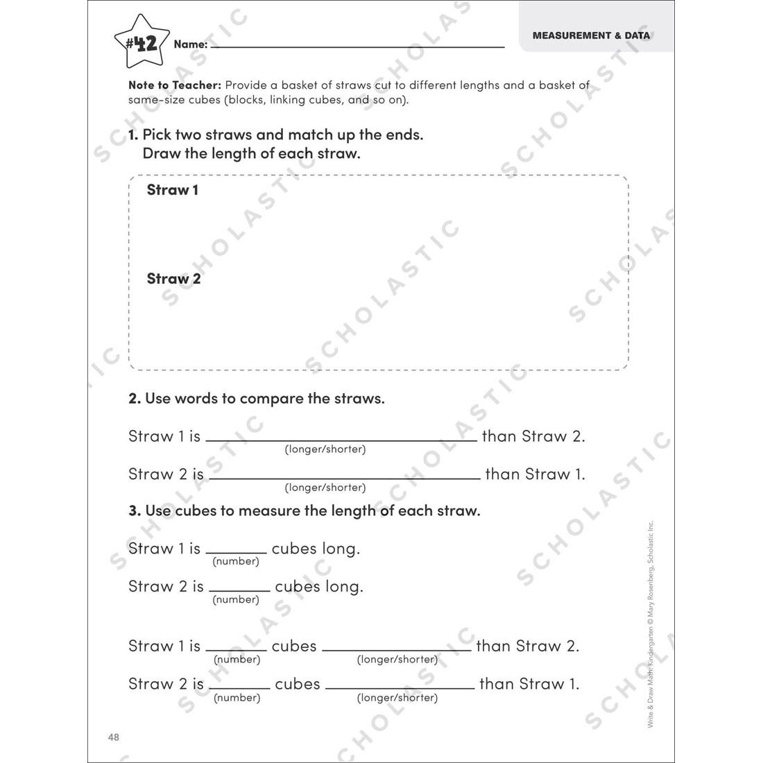 sample page from Write & Draw Math Kindergarten