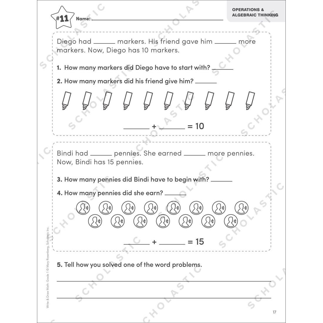 sample page from Write & Draw Math Grade 1