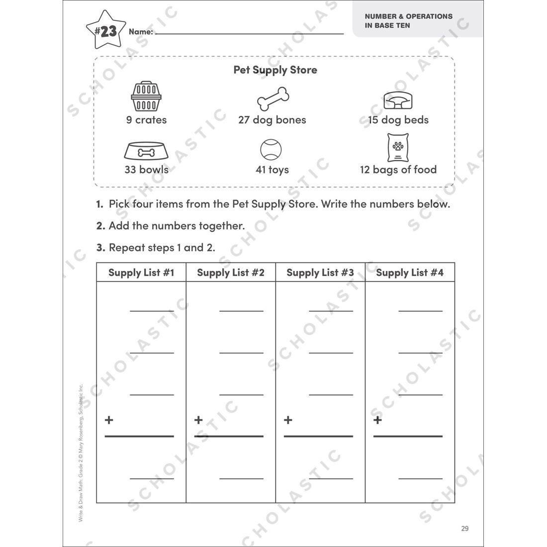 sample page from Write & Draw Math Grade 2