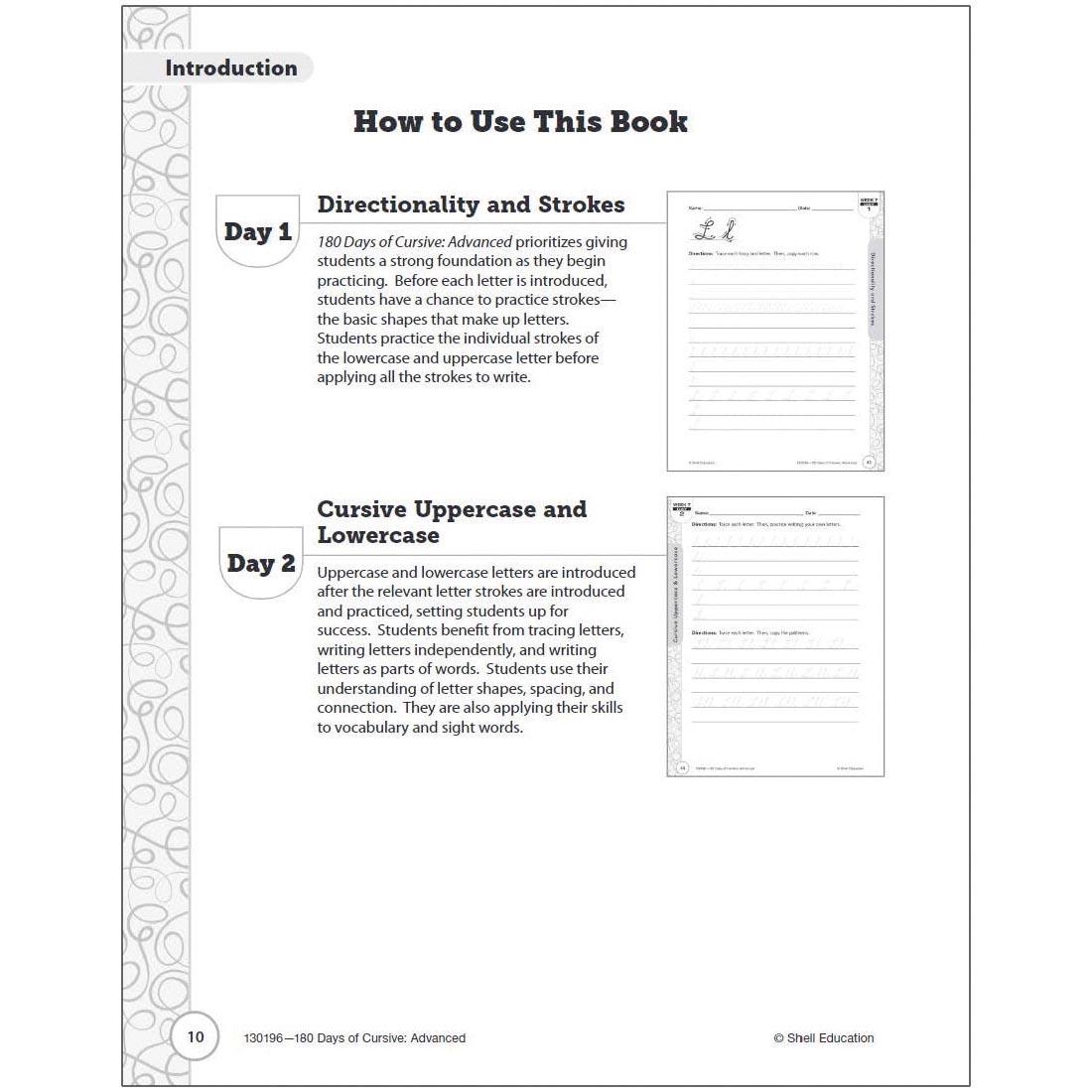 a page of the book 180 Days Of Cursive: Advanced