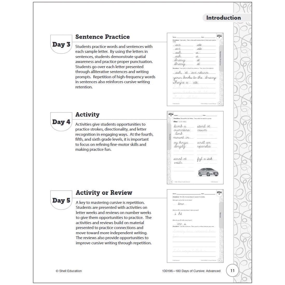 a page of the book 180 Days Of Cursive: Advanced