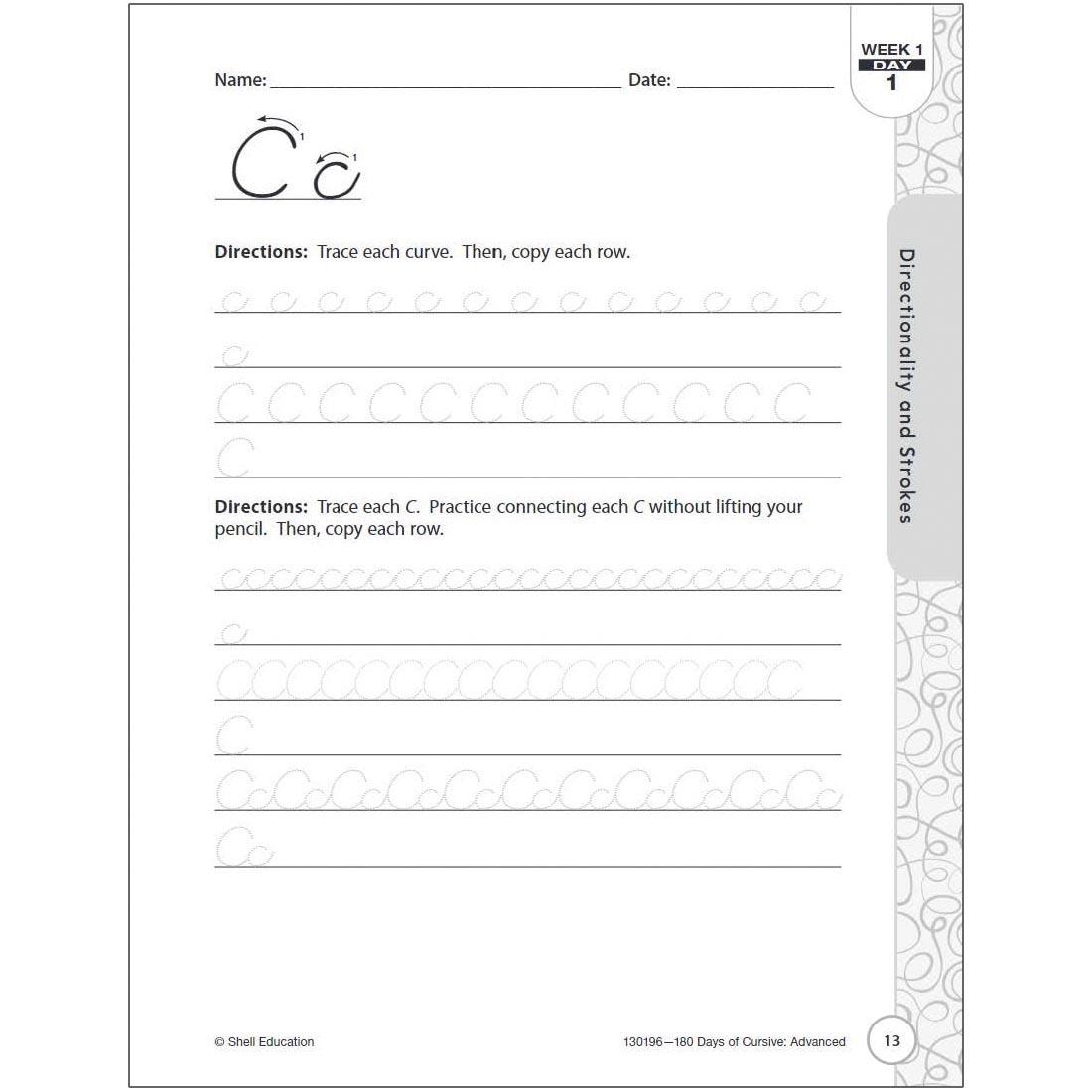 a page of the book 180 Days Of Cursive: Advanced