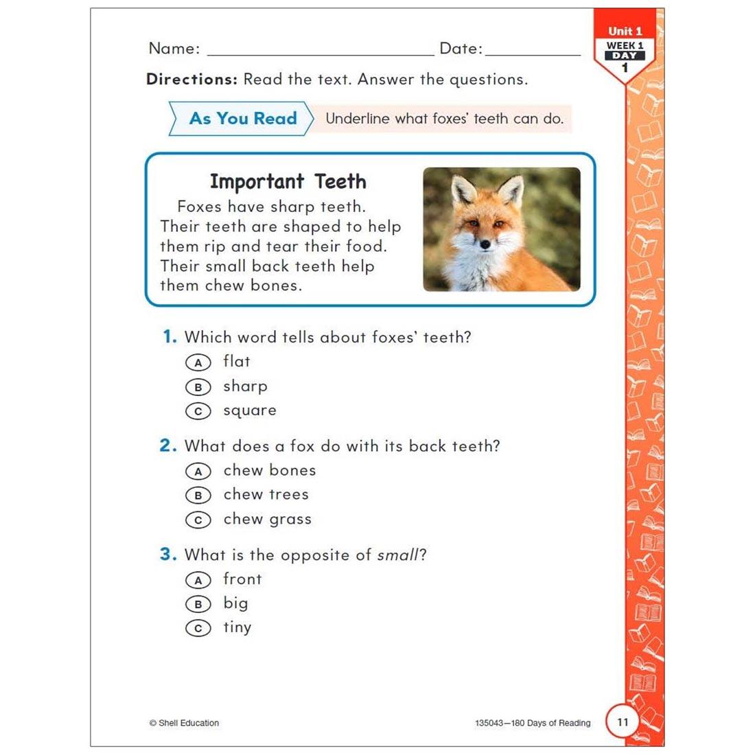 page from the 180 Days of Reading For First Grade book