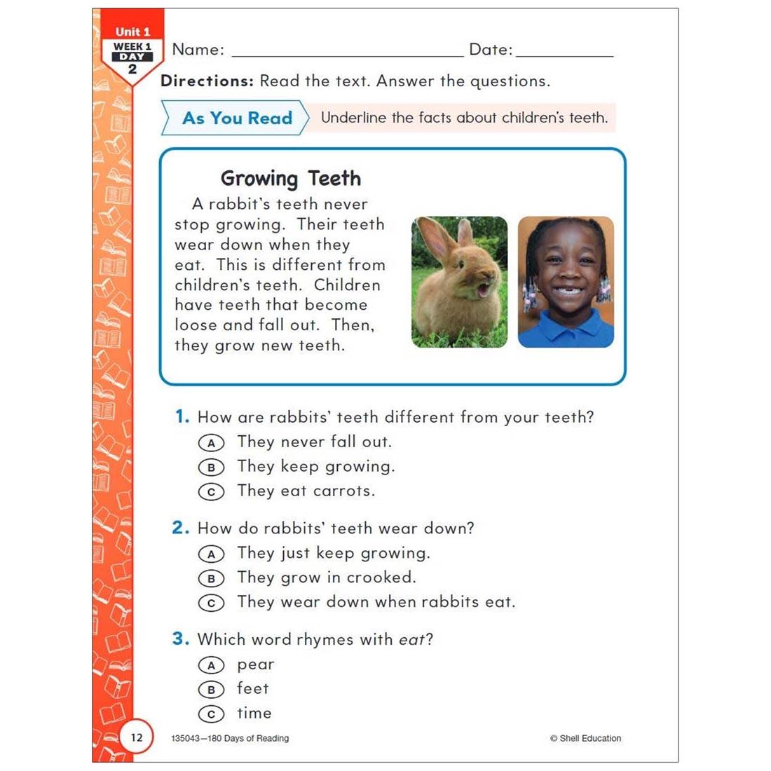 page from the 180 Days of Reading For First Grade book