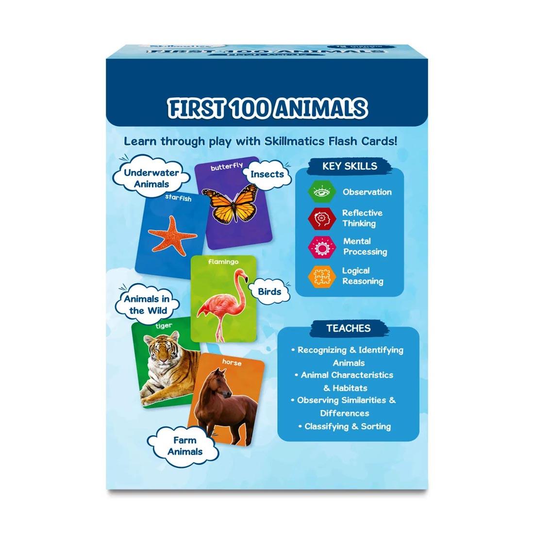 back of box for First 100 Animals Flash Cards By Skillmatics
