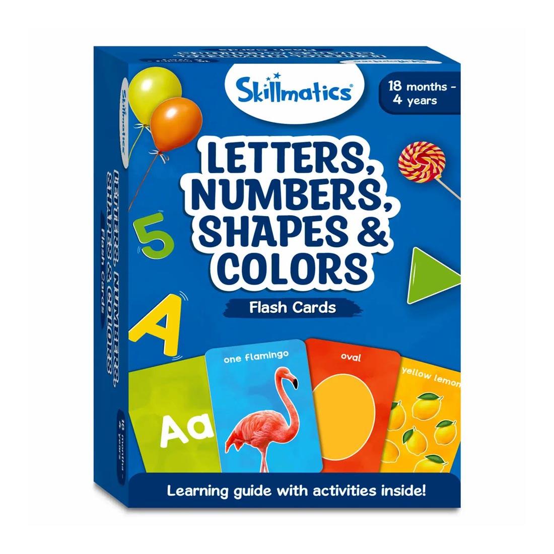 front of box for Letters, Numbers, Shapes & Colors Flash Cards By Skillmatics