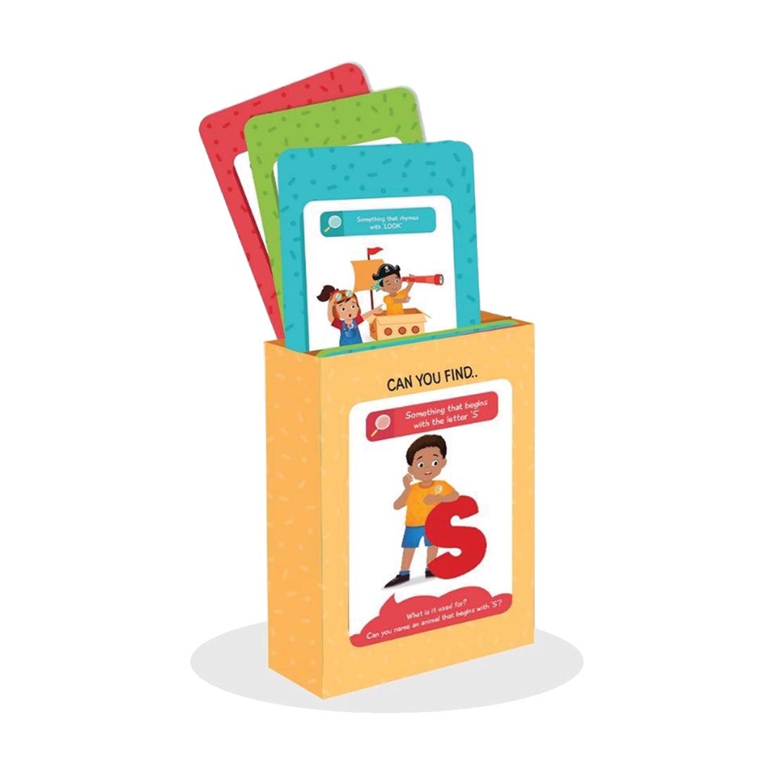 Sample cards fanned out from a card holder, from the Found It! The Smart Scavenger Hunt Game By Skillmatics
