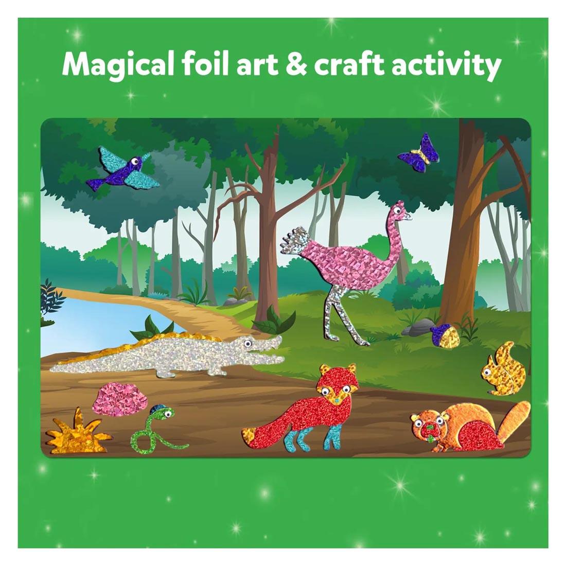 example of completed picture canvas from Foil Fun World Of Animals with text Magical foil art & craft activity