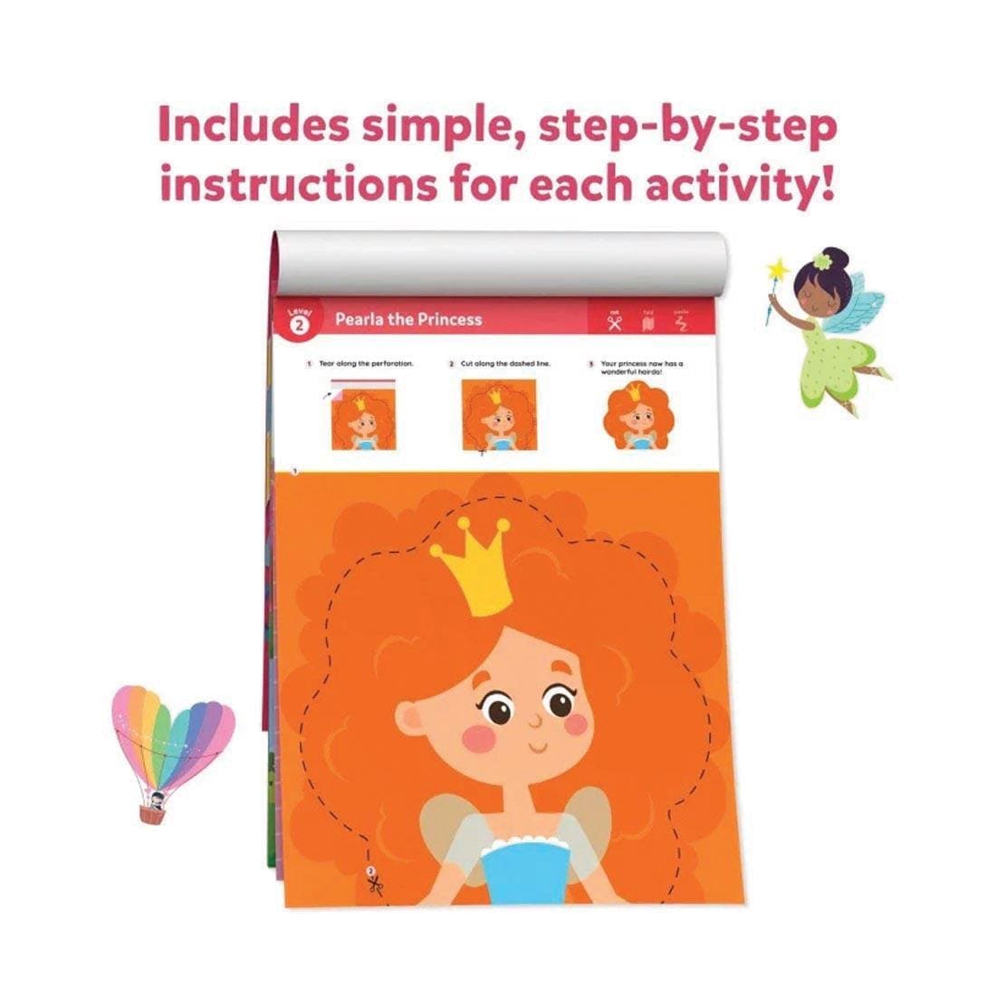 sample page from Snip Snip! Unicorns & Princesses Craft Activity Kit with text Includes simple-step-by-step instructions for each activity!