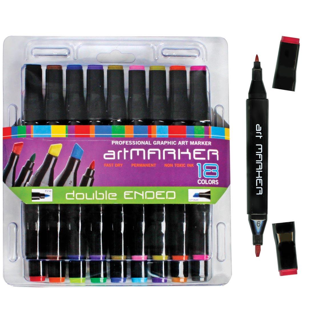 ProArt Graphic Art Marker Set Package beside single marker with both caps off