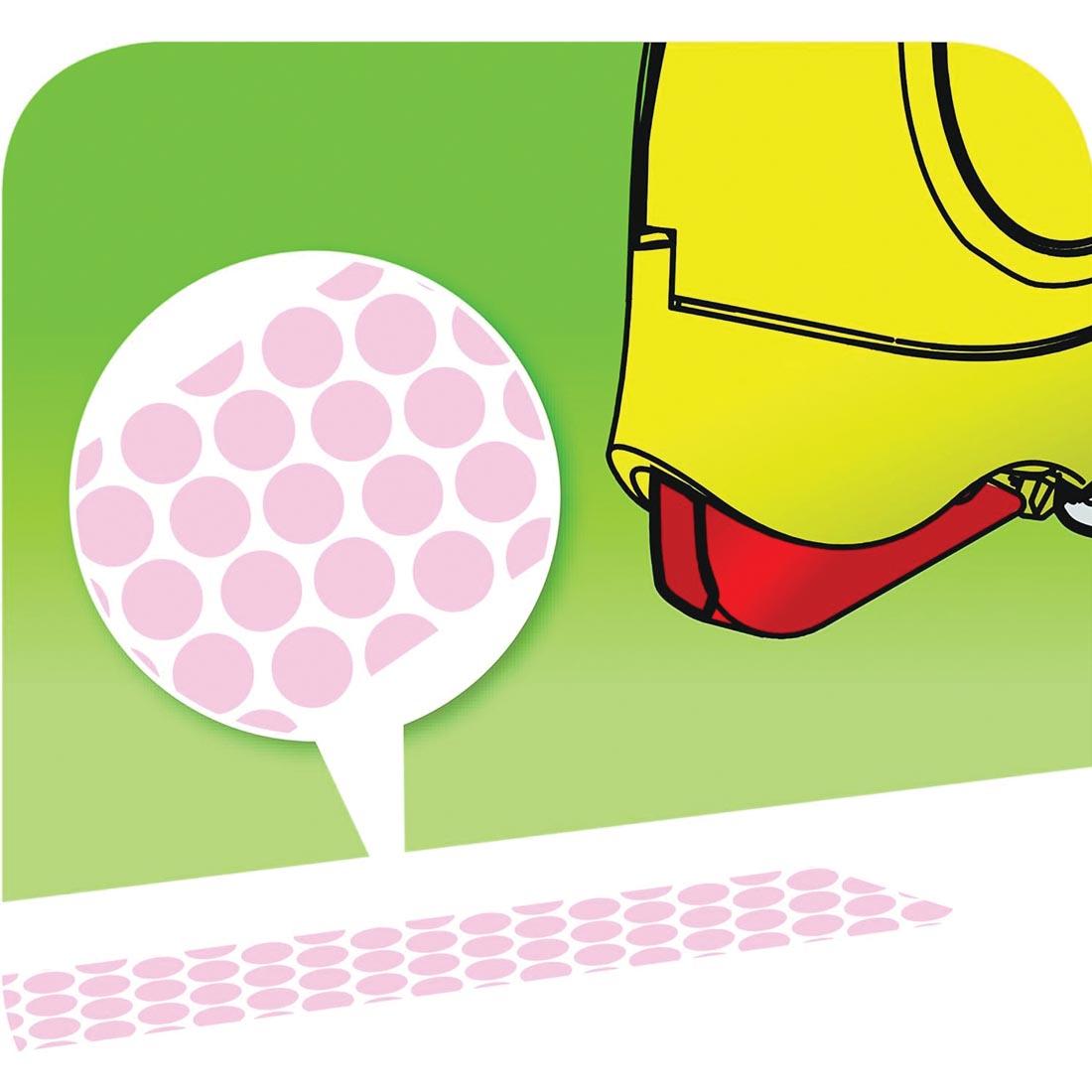 illustration of a closeup of the UHU Glue Roller laying down glue dots