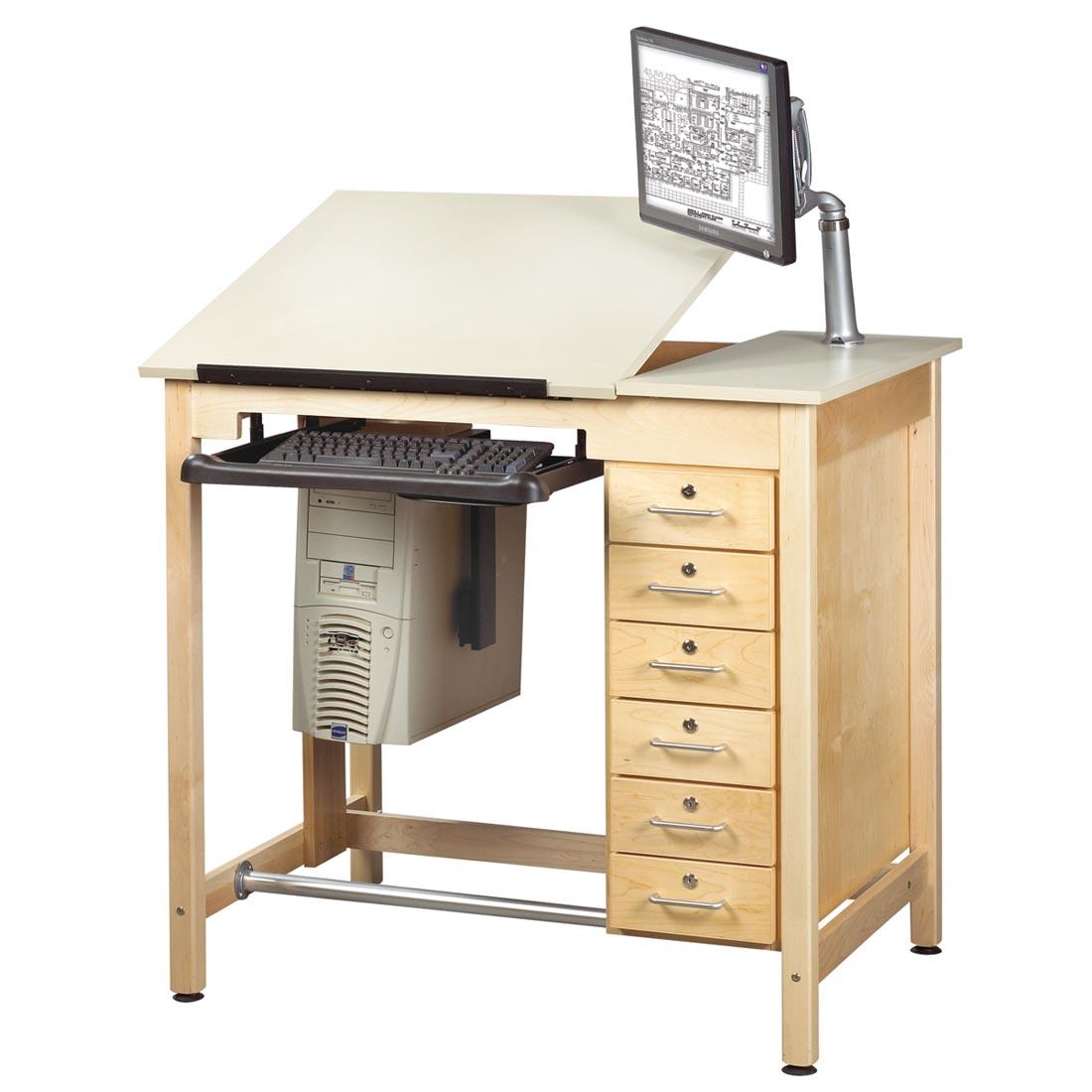 Drawing Table With Drawers shown with mounted computer as a suggestion