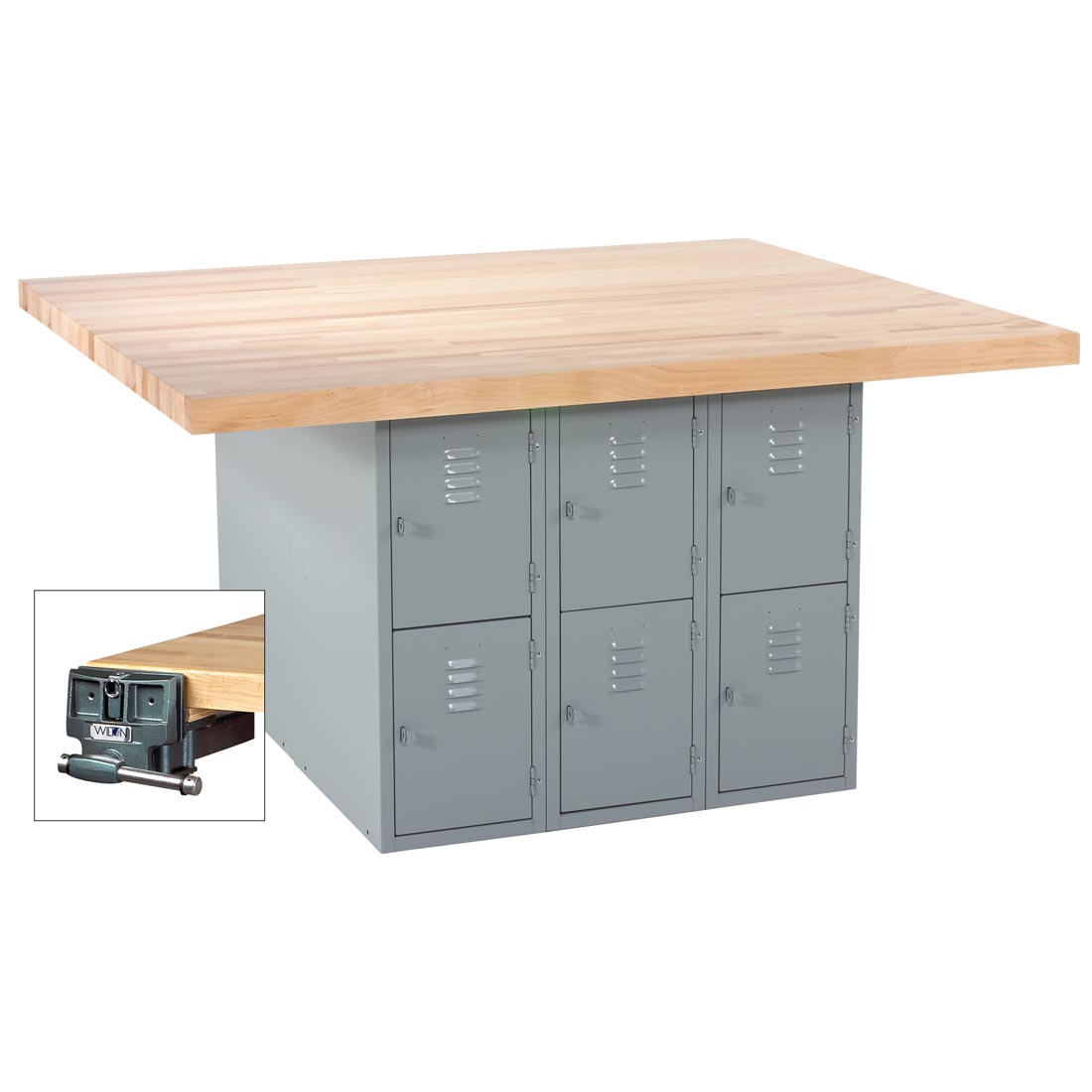 4-Station Workbench with inset picture of a vise