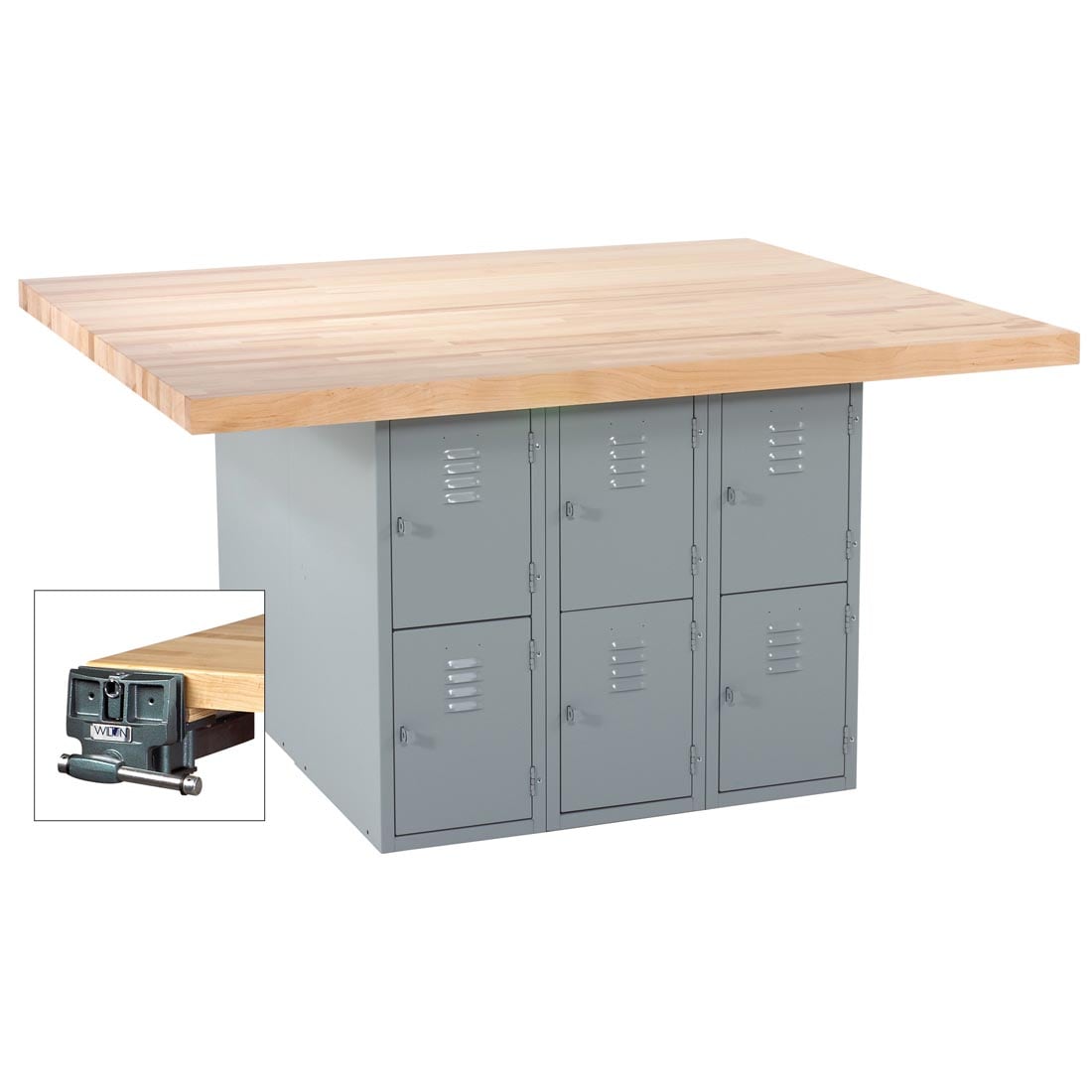 4-Station Workbench with inset picture of a vise