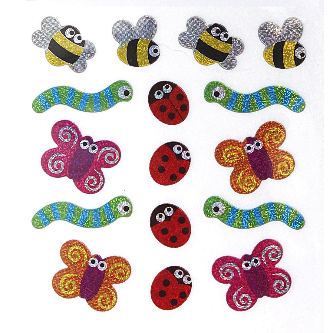 Bee, Worm, Ladybug and Butterfly Stickers