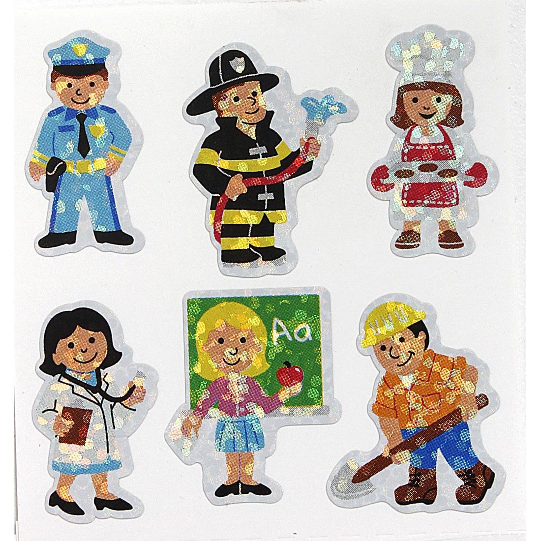 Professions Stickers include police, fire fighter, chef, doctor, teacher, construction worker