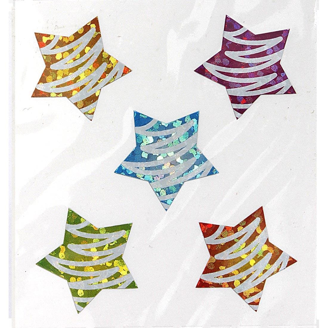 Colorful Star Stickers have White Stripes Across Them