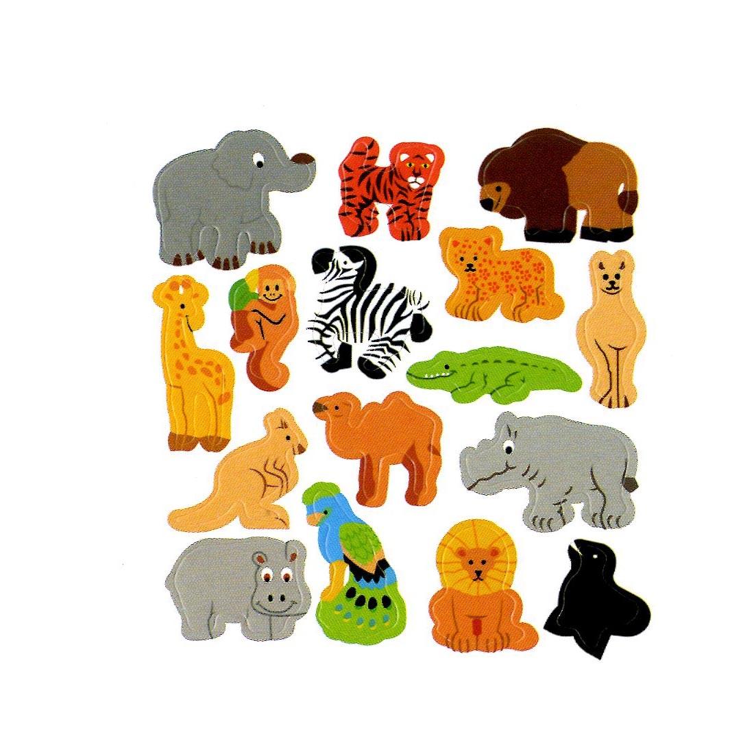 Zoo Animal Stickers include lion, zebra, giraffe, monkey, elephant, tiger, hippo and alligator