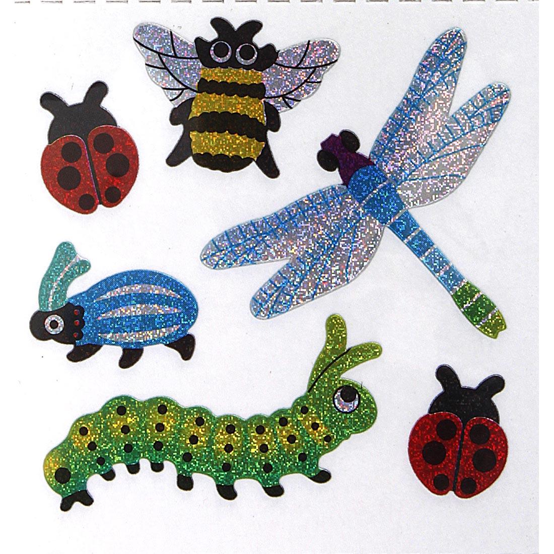 Insect Stickers include bee, ladybug, dragonfly, caterpillar