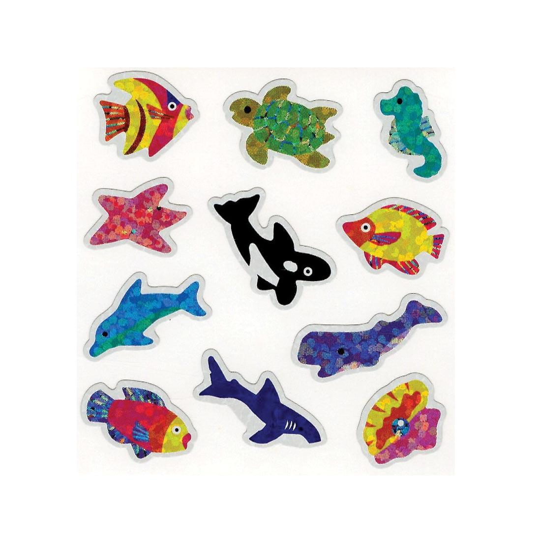 Underwater Life Stickers include sea turtle, seahorse, starfish, dolphin, and several whales and fish