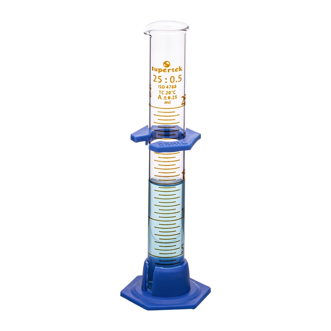 25ml Graduated Cylinder containing blue liquid