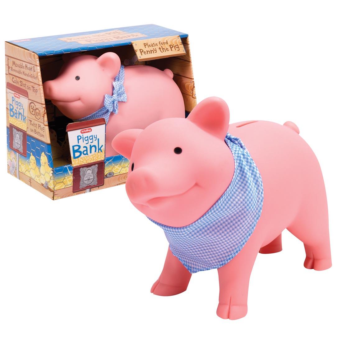 Rubber Piggy Bank by Schylling shown both in and out of package