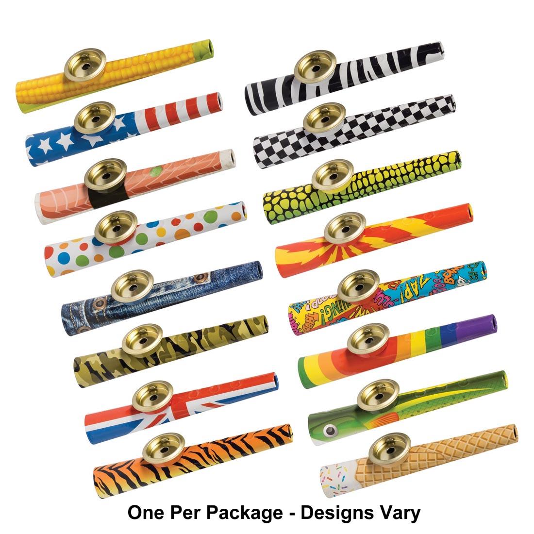 16 Krazy Kazoos with the text One Per Package - Designs Vary