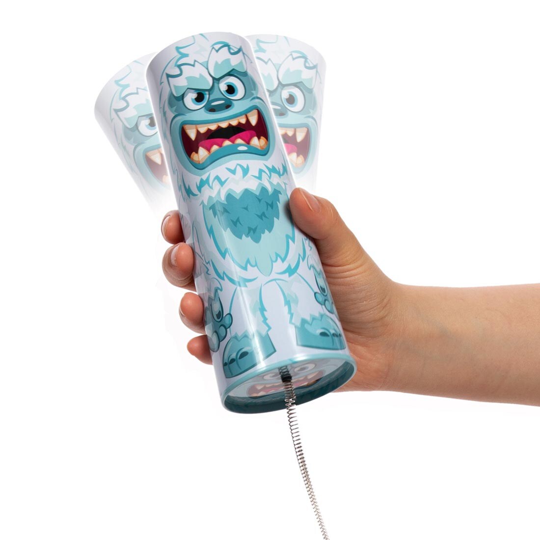 hand holding a Tin Thunder Shaker By Schylling Toys with effects indicating shaking
