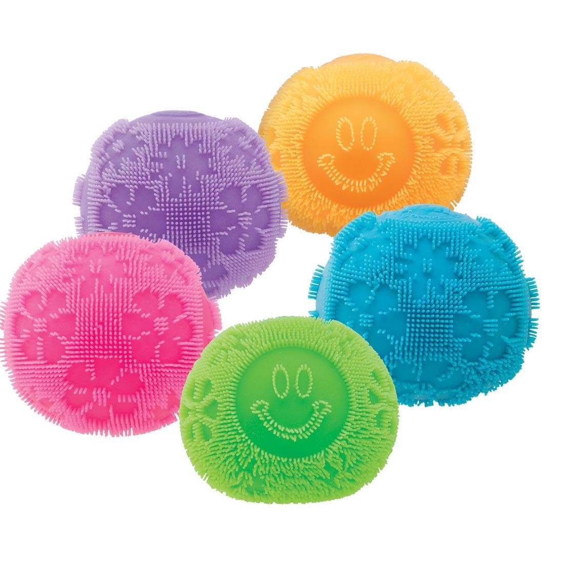 5 different colors of Nee Doh Fuzz Ball Flower Powers