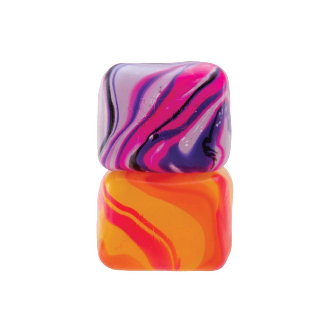 2 colors of Nee Doh Swirl Nice Cube stacked together