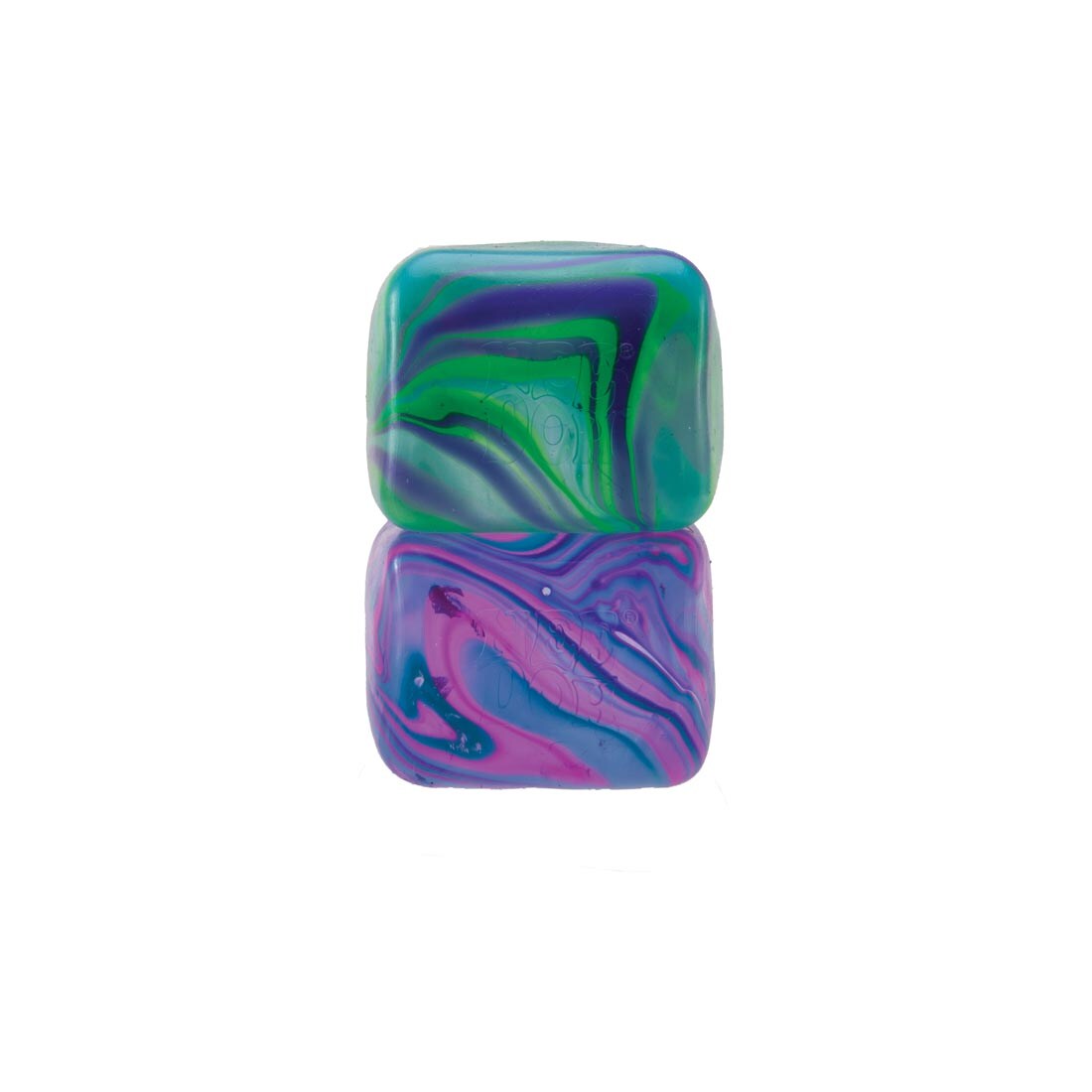 2 colors of Nee Doh Swirl Nice Cube stacked together